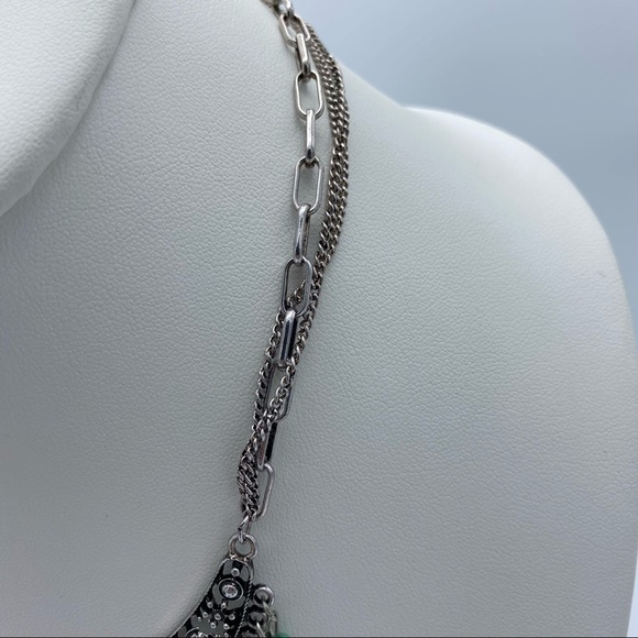 Southwestern Boho Silver Tone Multi Strand Dangling Beaded Statement Necklace - Picture 9 of 14